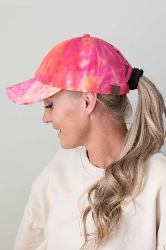 Women's CC Tie-Dye Pony Cap  Criss-Cross Elastic | Zarnesh