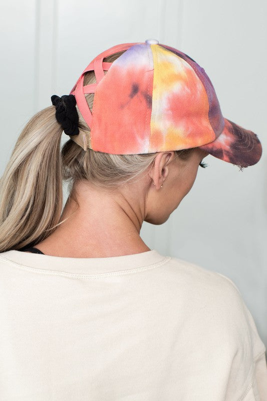 Women's CC Tie-Dye Pony Cap  Criss-Cross Elastic | Zarnesh