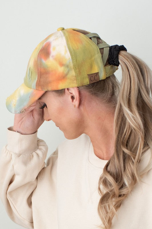 Women's CC Tie-Dye Pony Cap  Criss-Cross Elastic | Zarnesh