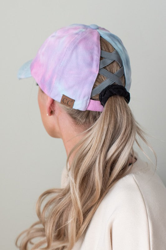 Women's CC Tie-Dye Pony Cap  Criss-Cross Elastic | Zarnesh