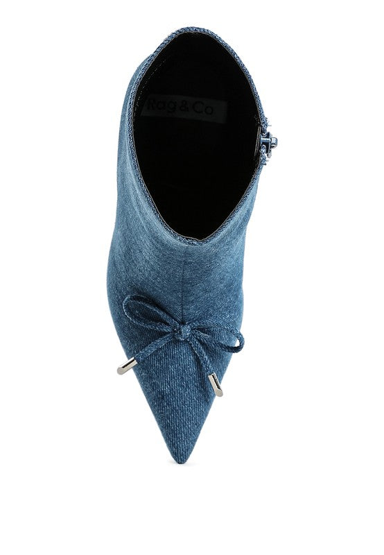 Women’s Flapper Bow Detail Denim Ankle Boots | Zarnesh