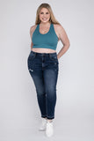 Women Plus Solid Color Ribbed Cropped Racerback Tank Top Zarnesh