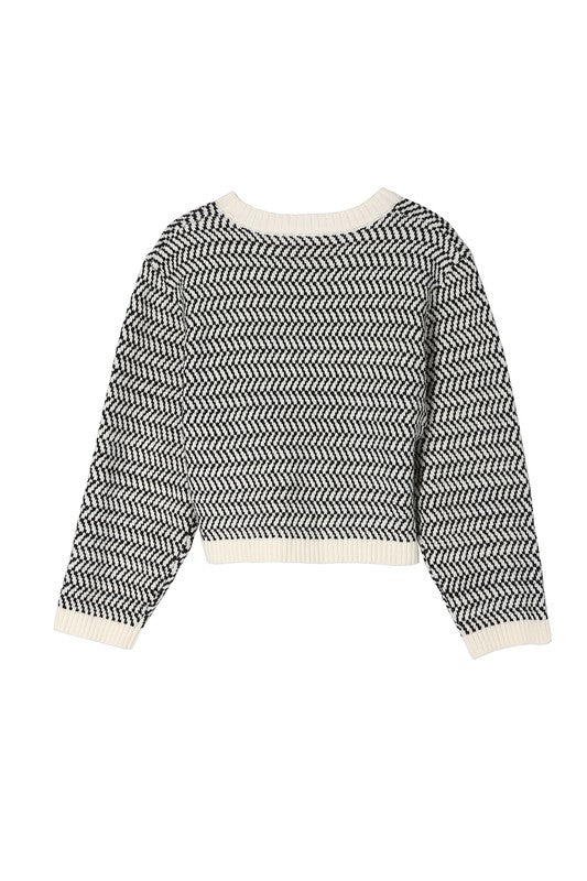 Women’s Herringbone Pattern Crew Neck Sweater | Zarnesh