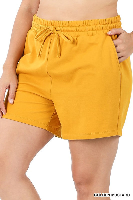 Women Plus French Terry Drawstring Waist Side Pockets Shorts Zarnesh
