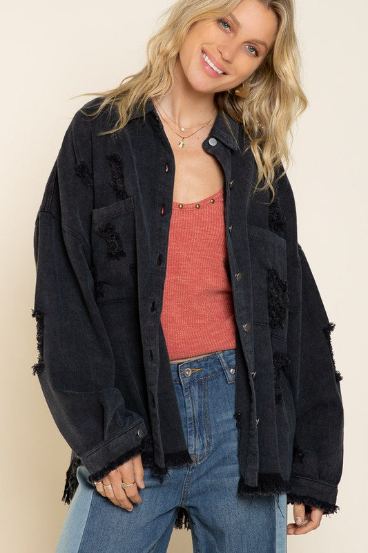 Women Fringe Distressed Oversized Jacket | Zarnesh