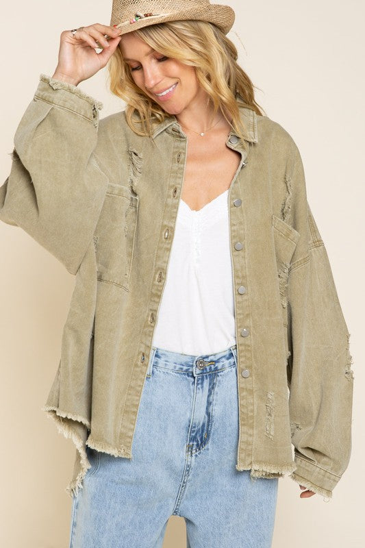 Women Fringe Distressed Oversized Jacket | Zarnesh