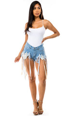 Women's  Multi-strip High-Waisted Denim Hot Shorts: Trendy Jeans for Summer | Zarnesh