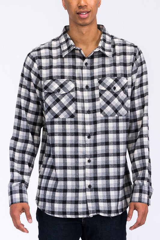 Men’s Full Plaid Checkered Flannel Long Sleeve Shacket | Zarnesh