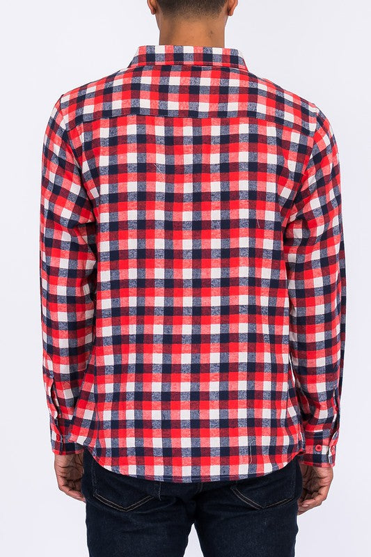 Men’s Full Plaid Checkered Flannel Long Sleeve Shacket | Zarnesh