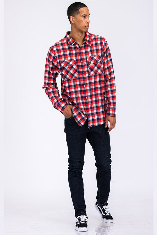 Men’s Full Plaid Checkered Flannel Long Sleeve Shacket | Zarnesh