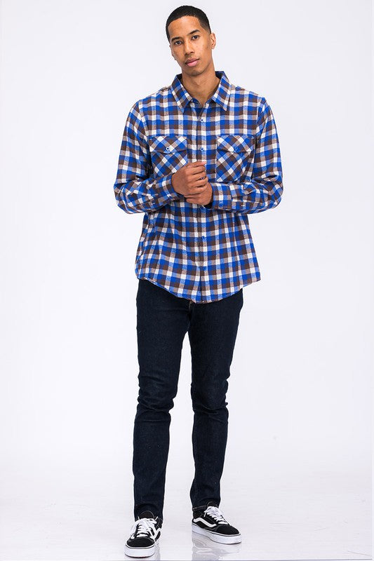 Men’s Full Plaid Checkered Flannel Long Sleeve Shacket | Zarnesh