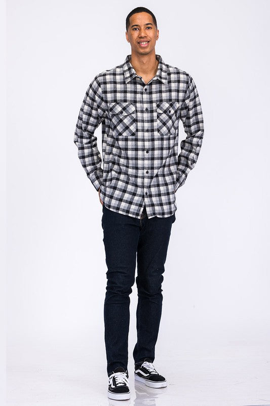 Men’s Full Plaid Checkered Flannel Long Sleeve Shacket | Zarnesh