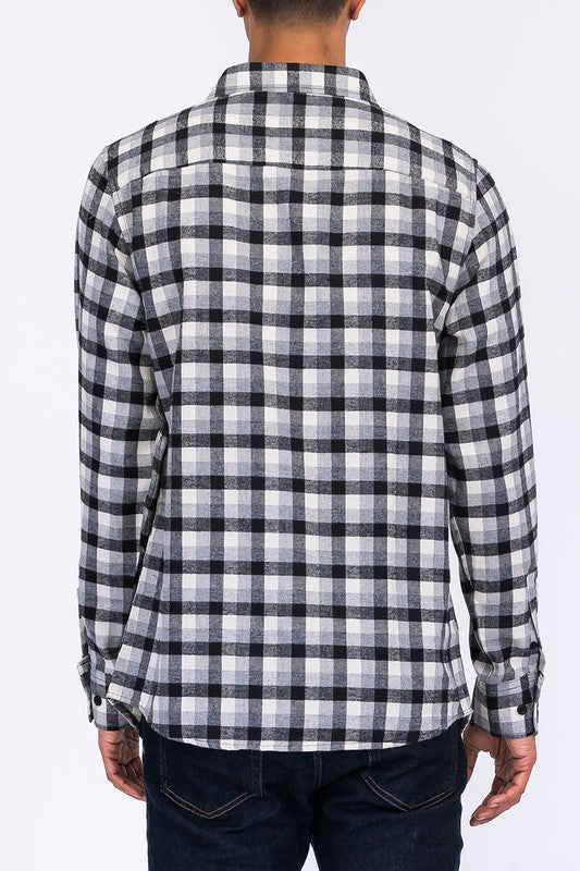 Men’s Full Plaid Checkered Flannel Long Sleeve Shacket | Zarnesh