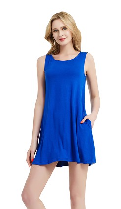 Women Sleeveless T Shirt Tank Casual Short Dress with Pockets Zarnesh