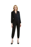 Women Black Waist Tie Elastic Cuffs Functional Pocket Jumpsuit Zarnesh