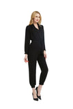 Women Black Waist Tie Elastic Cuffs Functional Pocket Jumpsuit Zarnesh