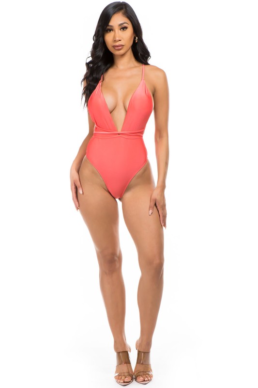 Women Halter Neck Crisscross Straps One Piece Bathing Suit Zarnesh