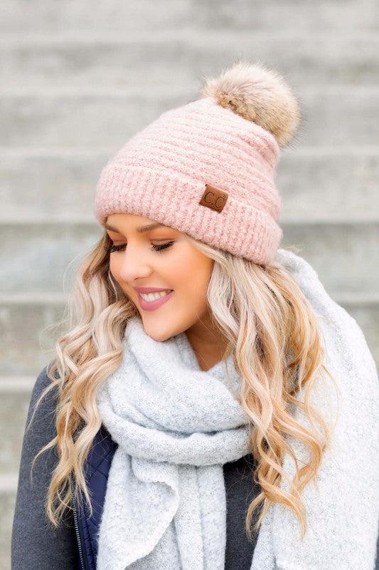 Women CC Ultra Soft Fur Pom Beanie | Zarnesh