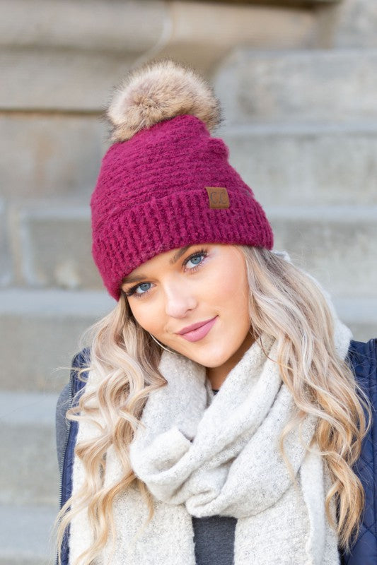 Women CC Ultra Soft Fur Pom Beanie | Zarnesh