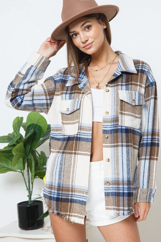 Women Yarn Dyed Plaid Shirt Jacket Shacket | Zarnesh