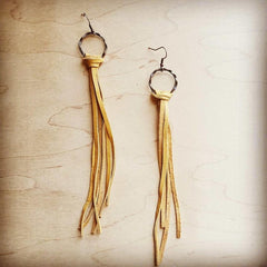 Boho-Chic Elegance Deer Skin Leather Tassel Earring - Mustard |  Zarnesh