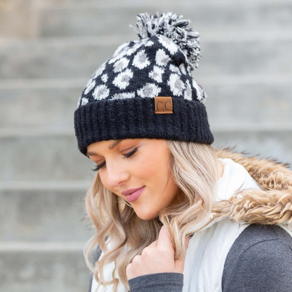 Women CC Leopard Pom Beanie | Zarnesh