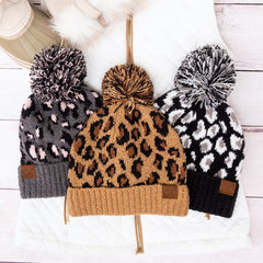 Women CC Leopard Pom Beanie | Zarnesh