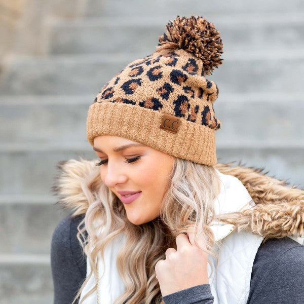 Women CC Leopard Pom Beanie | Zarnesh