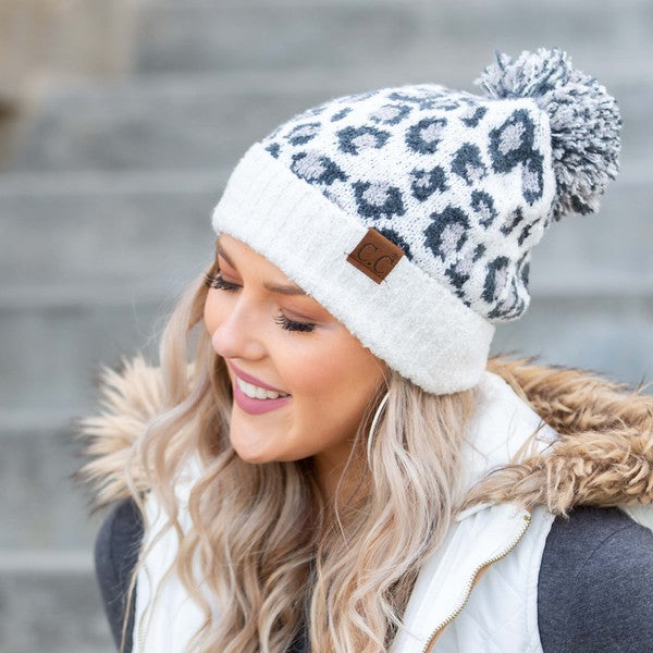 Women CC Leopard Pom Beanie | Zarnesh