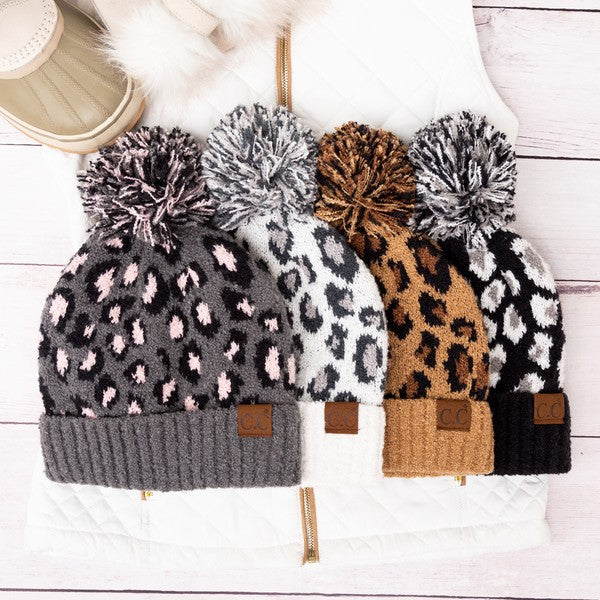 Women CC Leopard Pom Beanie | Zarnesh