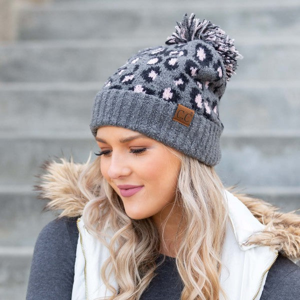 Women CC Leopard Pom Beanie | Zarnesh