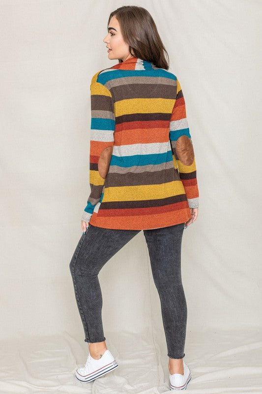 Women Stripe Elbow Patch Cardigan | Zarnesh