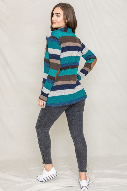 Women Stripe Elbow Patch Cardigan | Zarnesh