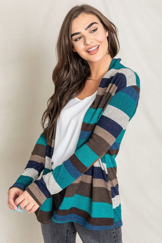 Women Stripe Elbow Patch Cardigan | Zarnesh