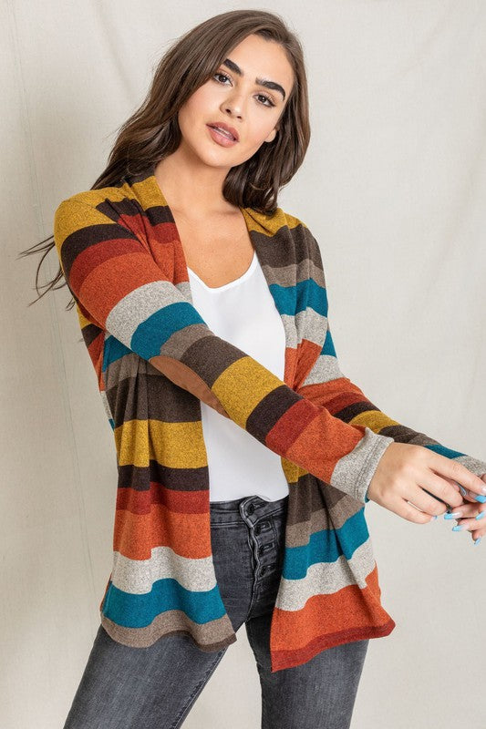 Women Stripe Elbow Patch Cardigan | Zarnesh