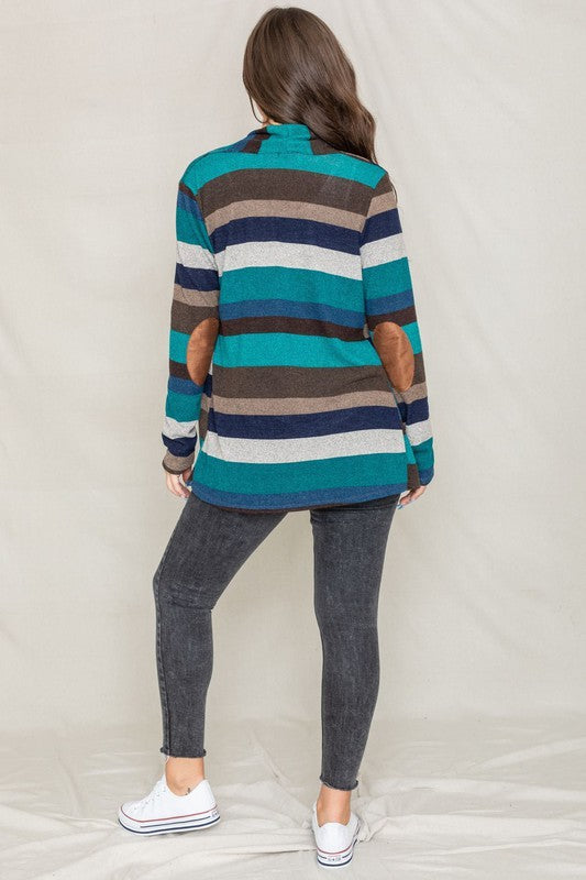 Women Stripe Elbow Patch Cardigan | Zarnesh