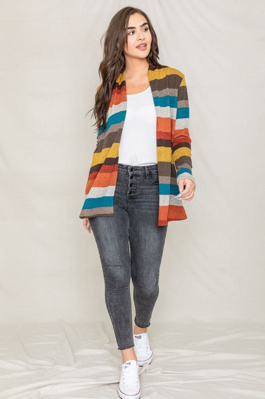 Women Stripe Elbow Patch Cardigan | Zarnesh