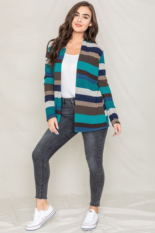 Women Stripe Elbow Patch Cardigan | Zarnesh