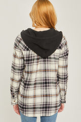 Women Plaid Flannel Button-Up Shacket with Hood | Zarnesh