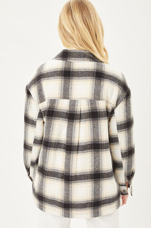 Women Plaid Button Up Jacket with Sherpa Lining | Zarnesh