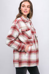 Women Plaid Button Up Jacket with Sherpa Lining | Zarnesh