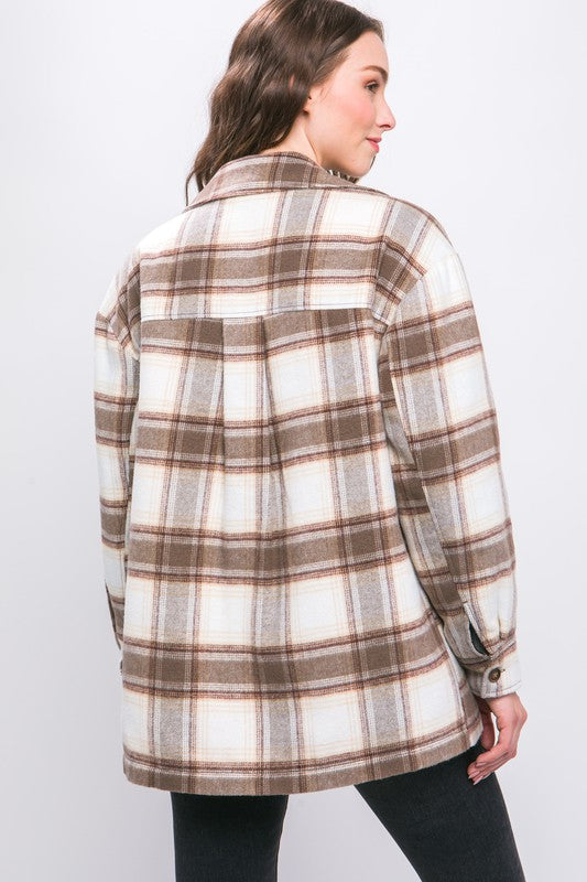 Women Plaid Button Up Jacket with Sherpa Lining | Zarnesh