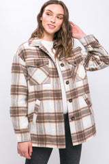 Women Plaid Button Up Jacket with Sherpa Lining | Zarnesh