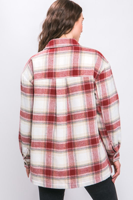 Women Plaid Button Up Jacket with Sherpa Lining | Zarnesh