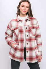 Women Plaid Button Up Jacket with Sherpa Lining | Zarnesh