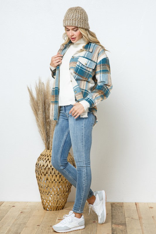 Women Yarn Dyed Plaid Shirt Jacket Shacket | Zarnesh