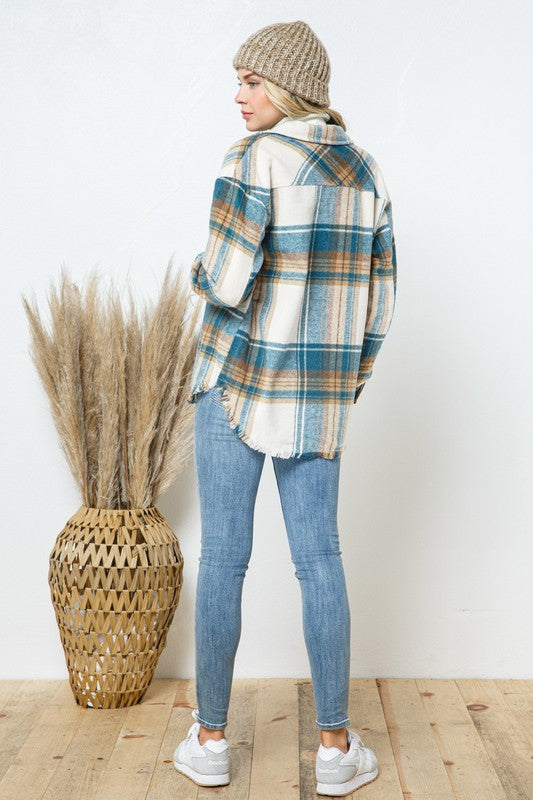 Women Yarn Dyed Plaid Shirt Jacket Shacket | Zarnesh