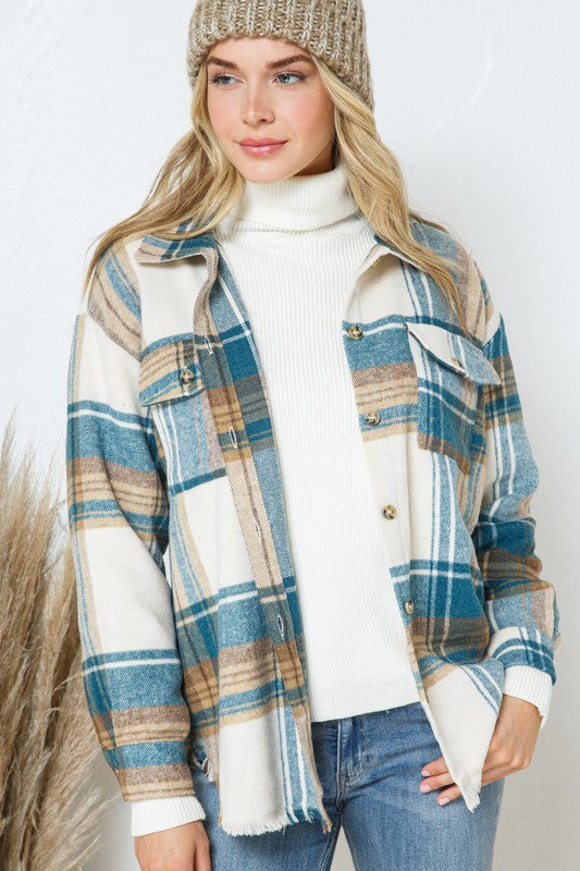 Women Yarn Dyed Plaid Shirt Jacket Shacket | Zarnesh