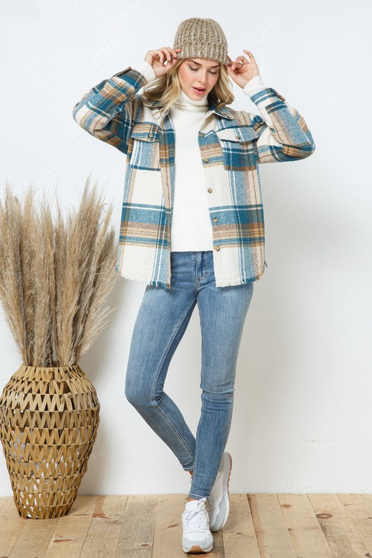 Women Yarn Dyed Plaid Shirt Jacket Shacket | Zarnesh