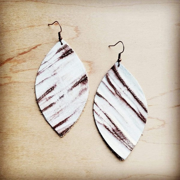 Leather Oval Earring White Chateau - Exquisite Handcrafted | Zarnesh